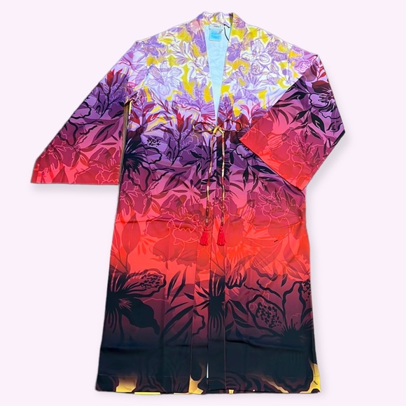 Fuzzi Long Gradient Print Satin Kimono - Picture 4 of 16